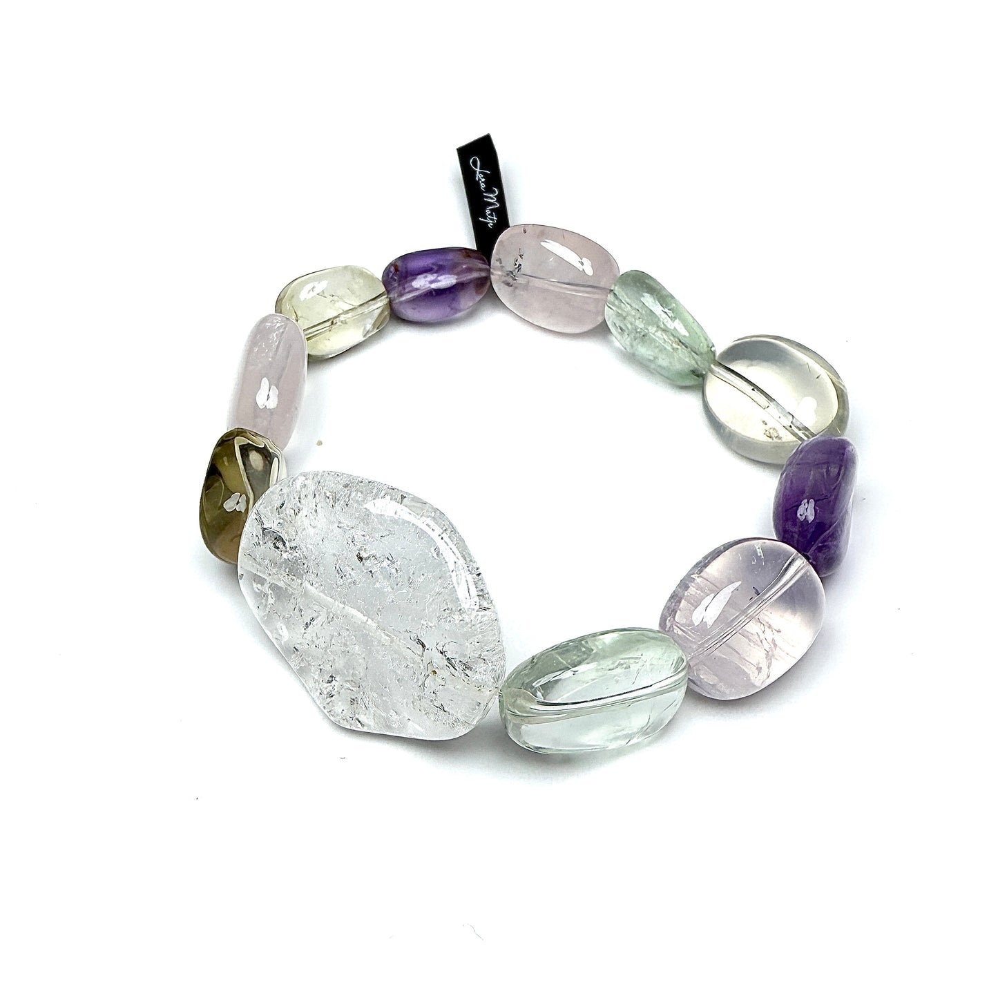 Rose Quartz with Citrine and Amethyst with Iris Crystal.