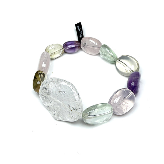 Rose Quartz with Citrine and Amethyst with Iris Crystal.