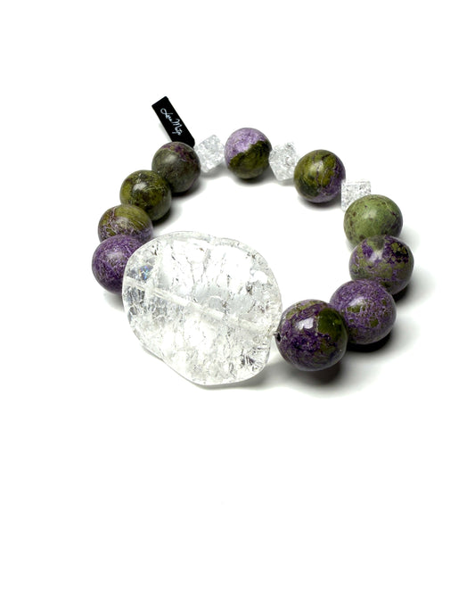 Stichtite with Serpentine and Iris Crystal. For – Harmony, Protection, Emotional Balance.
