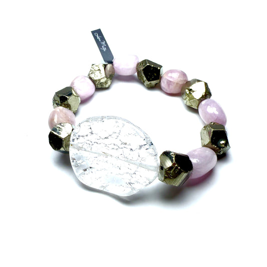 Kunzite with Pyrite and Iris Crystal. For – Love, Protection, Confidence.