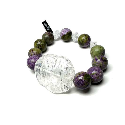 Stichtite with Serpentine and Iris Crystal.