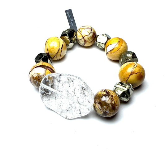 Mookaite with Pyrite and Iris Crystal.