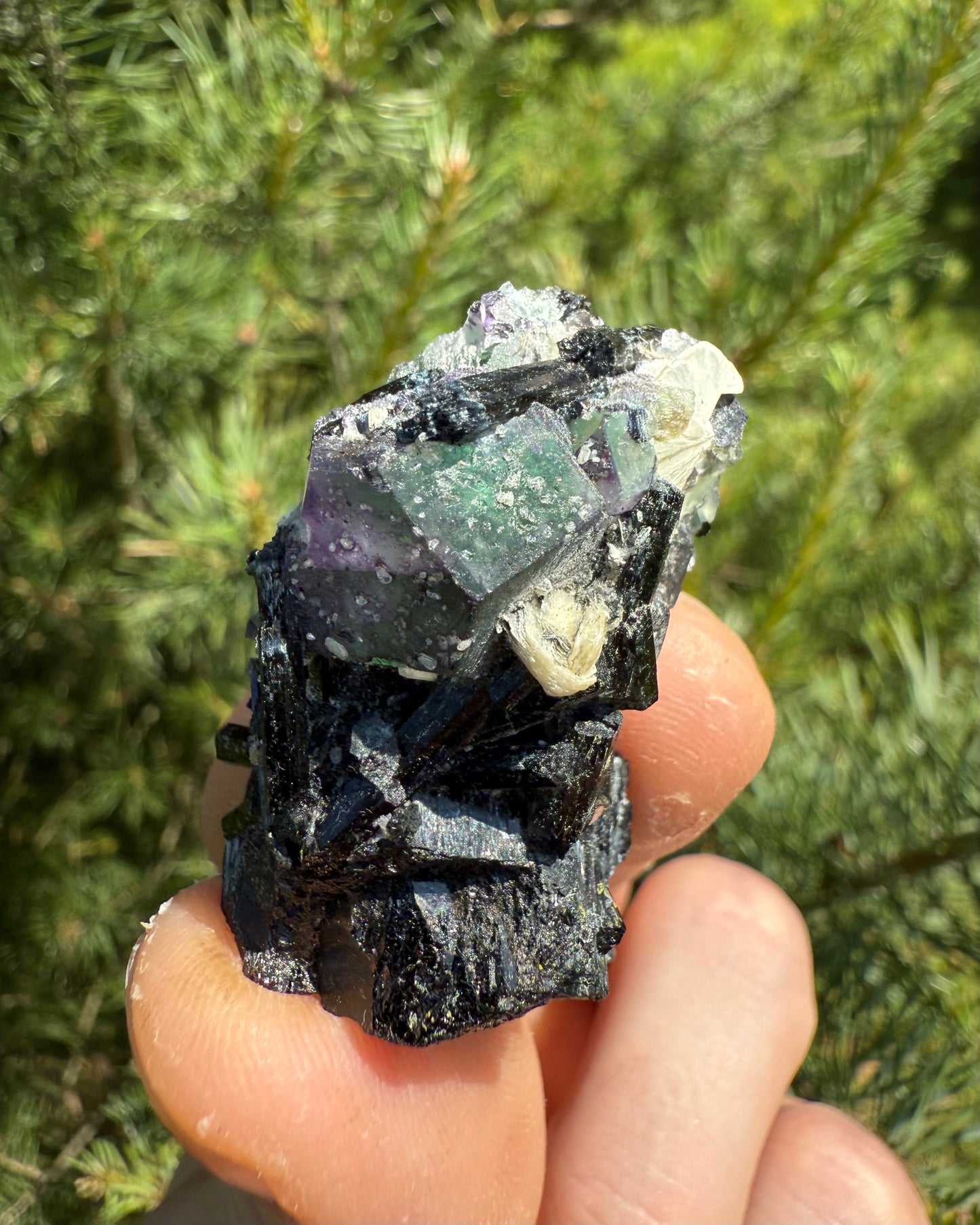 Fluorite with Schorl and Hyalite Opal.