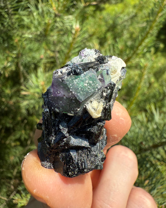 Fluorite with Schorl and Hyalite Opal.