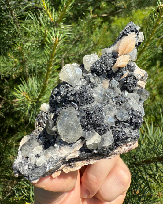 Scolecite with Calcite and Hematite. Emotional Calm. Inner Stability. Grounding.